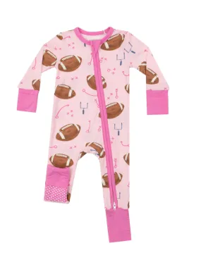 Footballs Pink 2 Way Zipper Romper