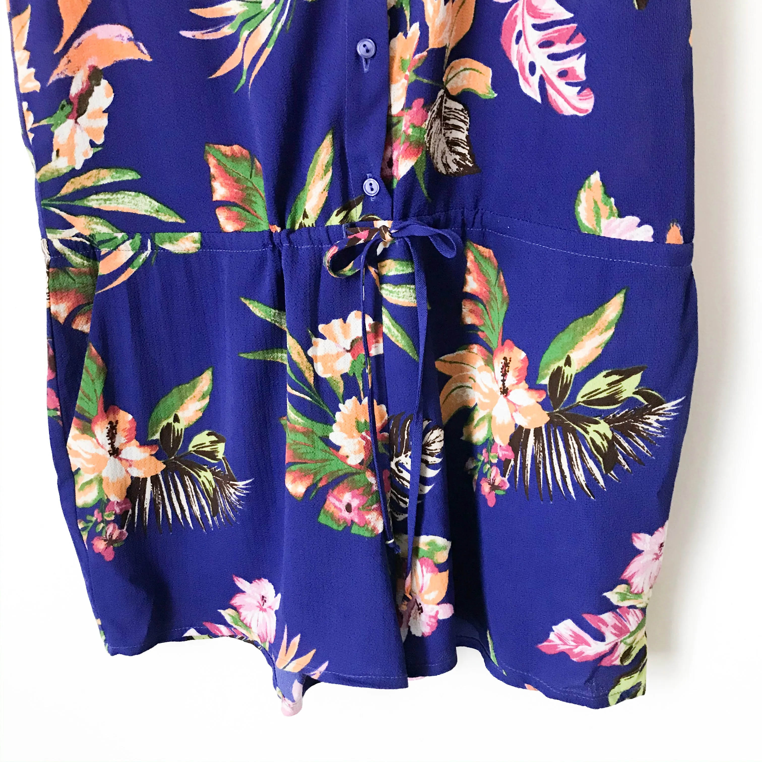 Gibson Blue Floral Button Up Tie Waist Romper- Size XS