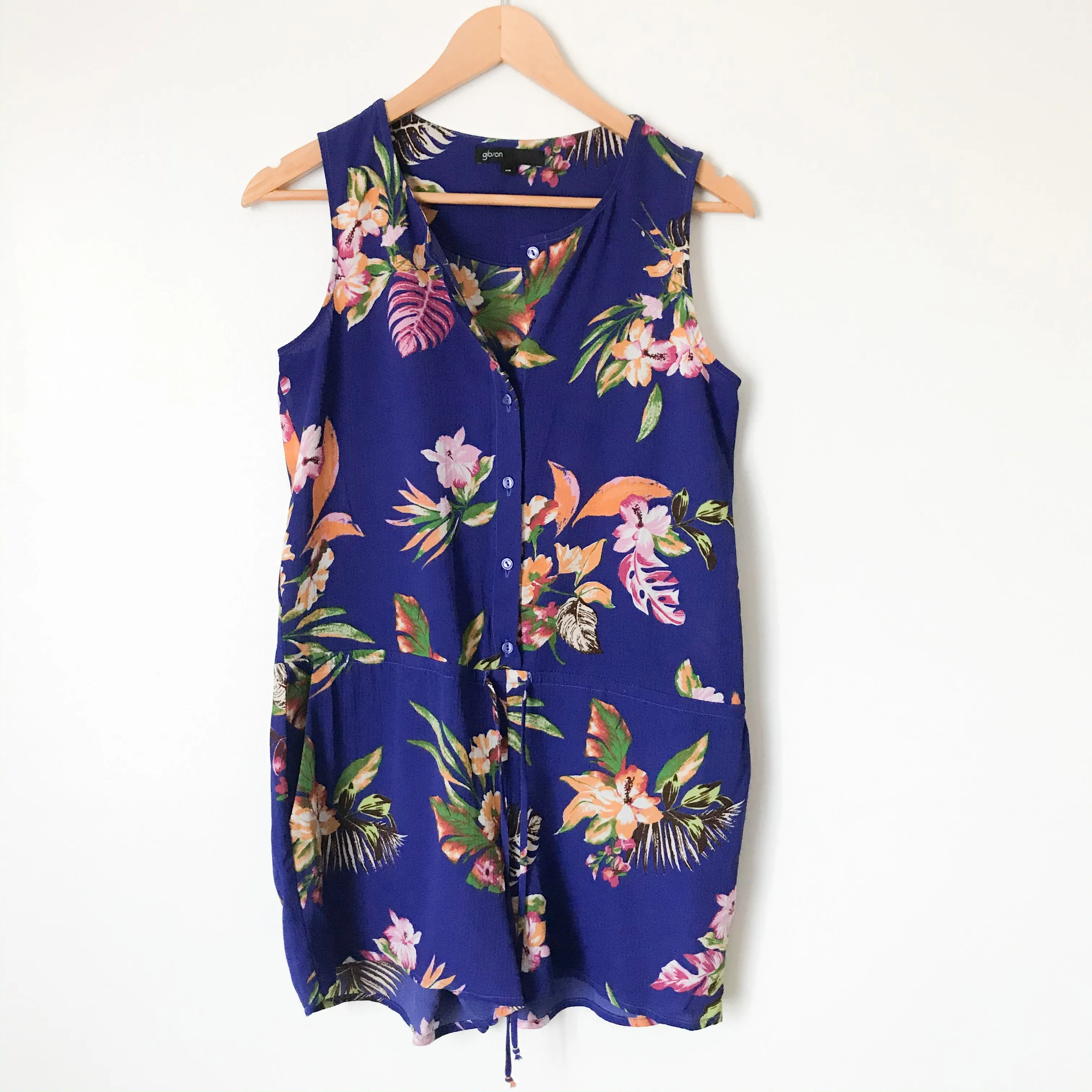 Gibson Blue Floral Button Up Tie Waist Romper- Size XS