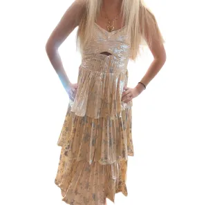 Gilded Elegance: Ruffled Gold & Ivory Maxi Dress
