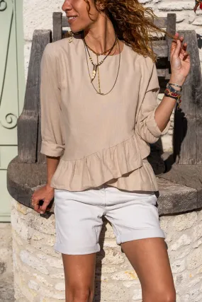 GNS Woman Beige Skirt Layered Ruffled Voile Blouse BST700-3571 - Ocozocoautla de Espinosa