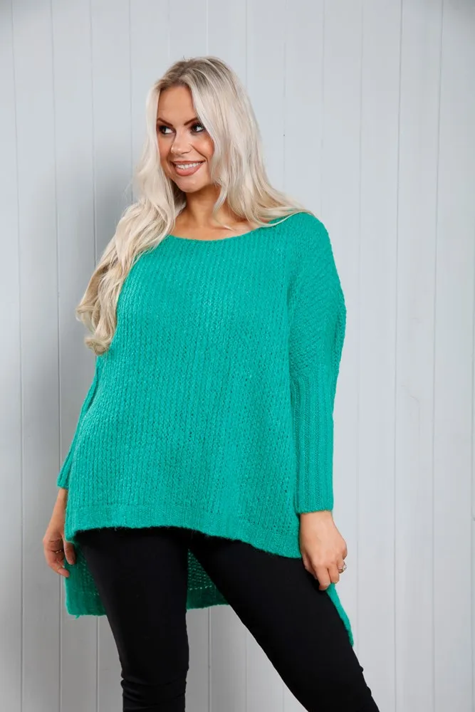 Green Chunky Knit High/Low Jumper