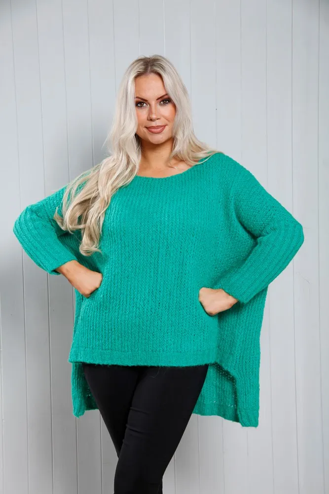 Green Chunky Knit High/Low Jumper