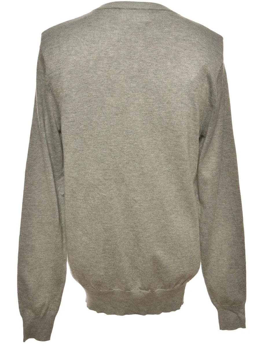 Grey Knit V-Neck Knit Jumper - S