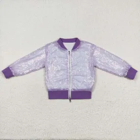 GT0559   baby girl clothes purple sequins girl winter coat top