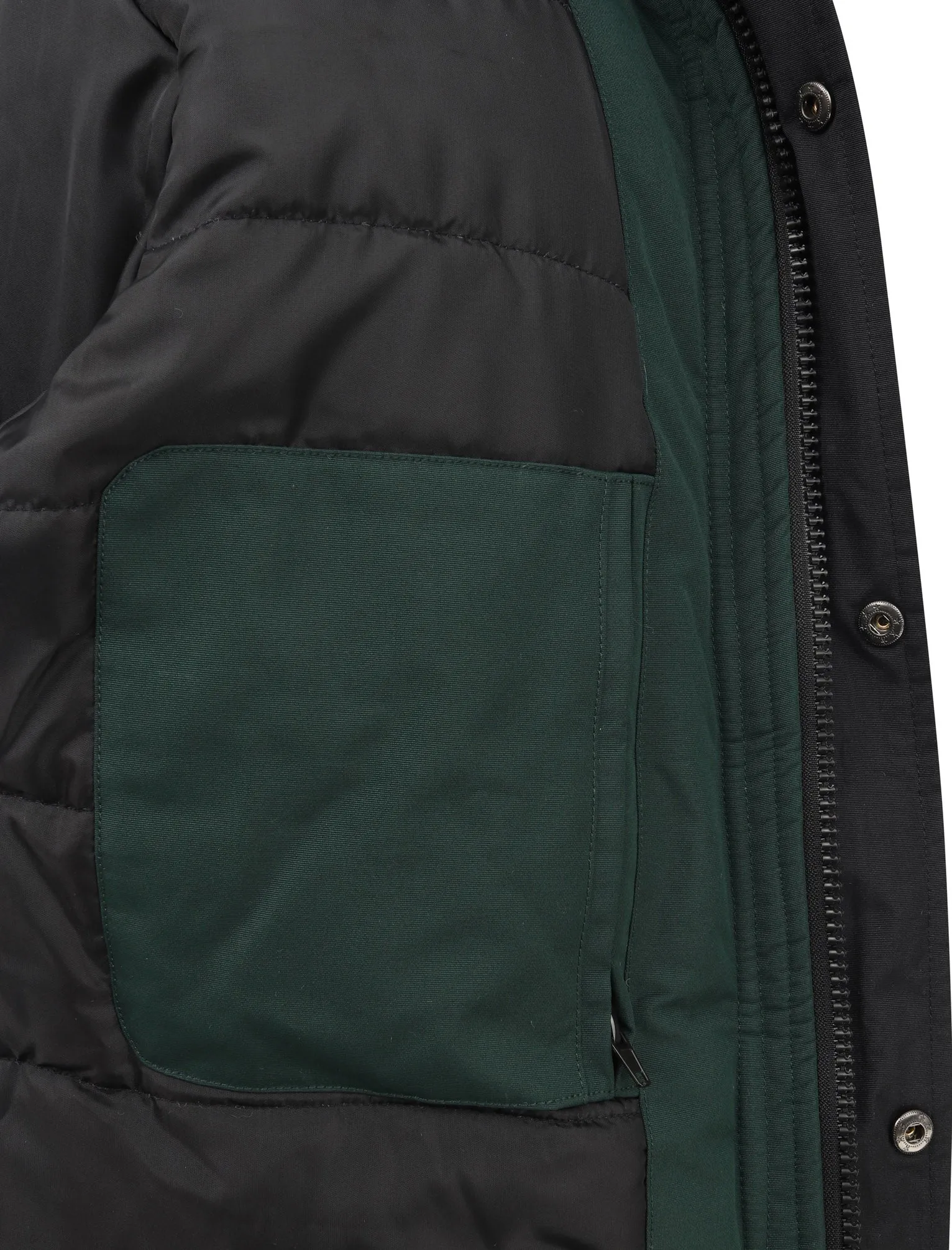 Haakon Colour Block Utility Parka Coat with Faux Fur Lined Hood in Pine Grove - Tokyo Laundry