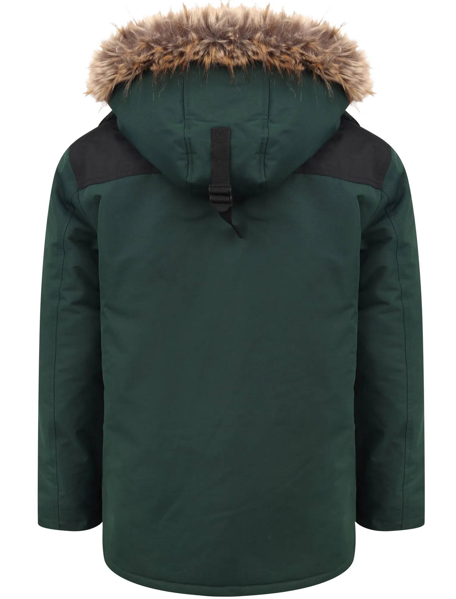 Haakon Colour Block Utility Parka Coat with Faux Fur Lined Hood in Pine Grove - Tokyo Laundry