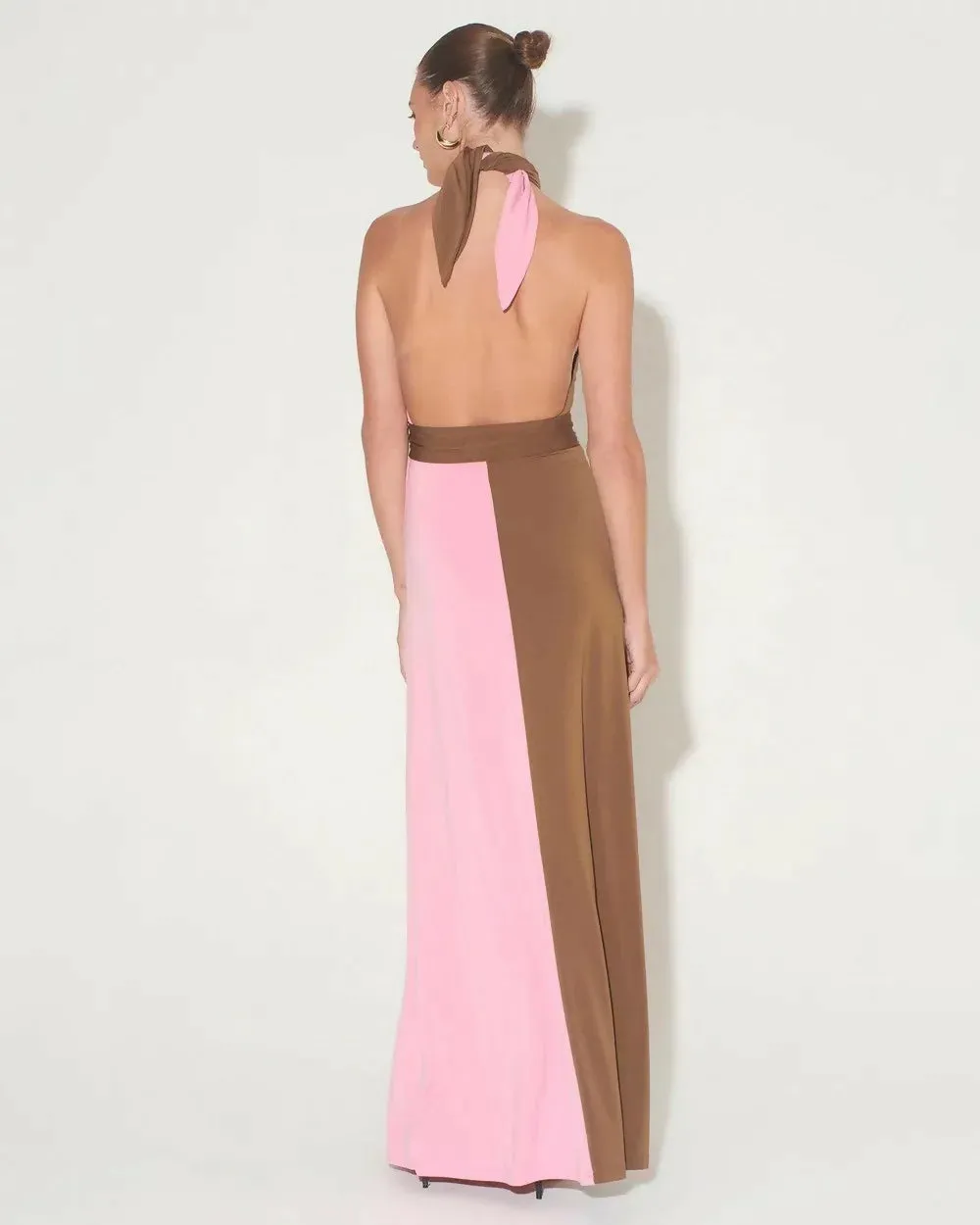 Hansen & Gretel Tempest Halter Wrap Dress In Carob/Pink