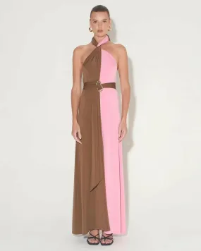 Hansen & Gretel Tempest Halter Wrap Dress In Carob/Pink