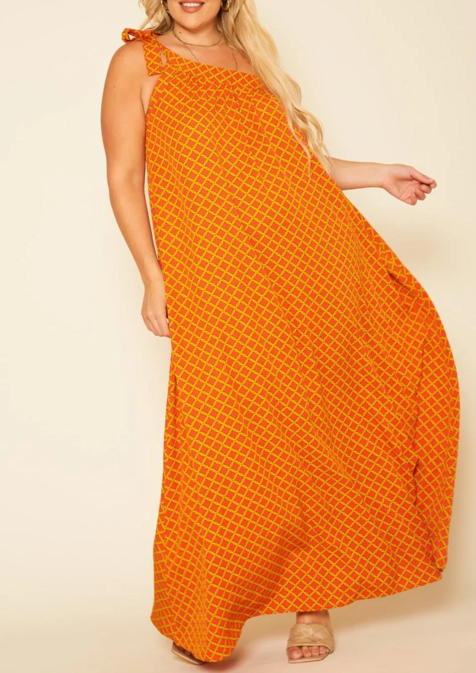 Hi Curvy Plus Size Women One Shoulder Greek Maxi Dress