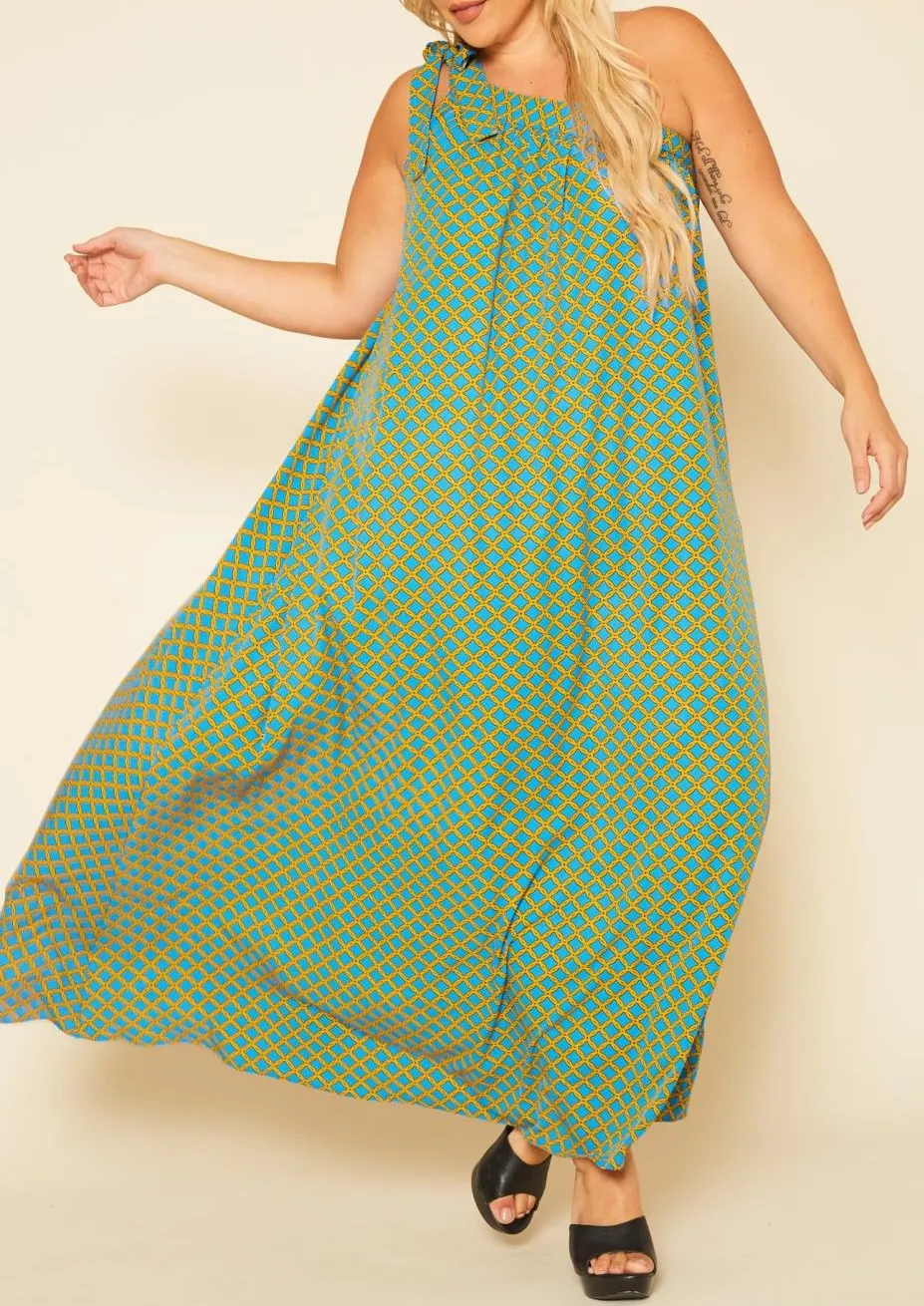 Hi Curvy Plus Size Women One Shoulder Greek Maxi Dress