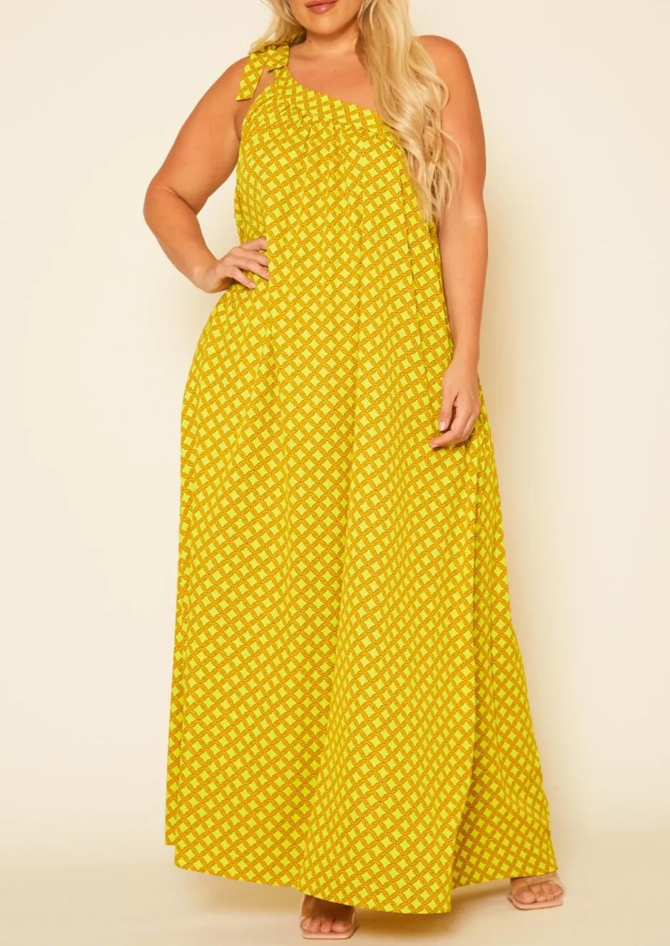 Hi Curvy Plus Size Women One Shoulder Greek Maxi Dress