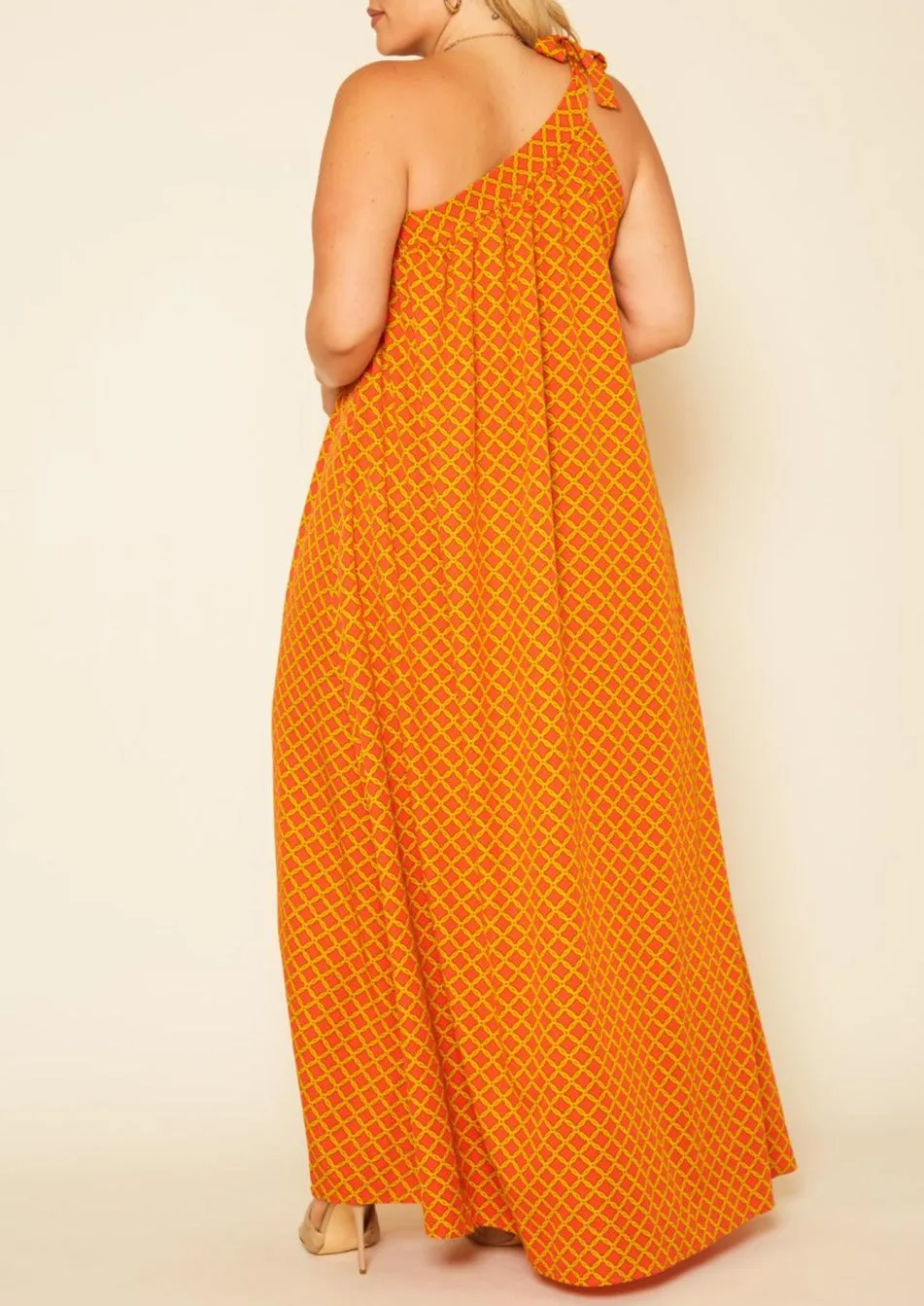 Hi Curvy Plus Size Women One Shoulder Greek Maxi Dress