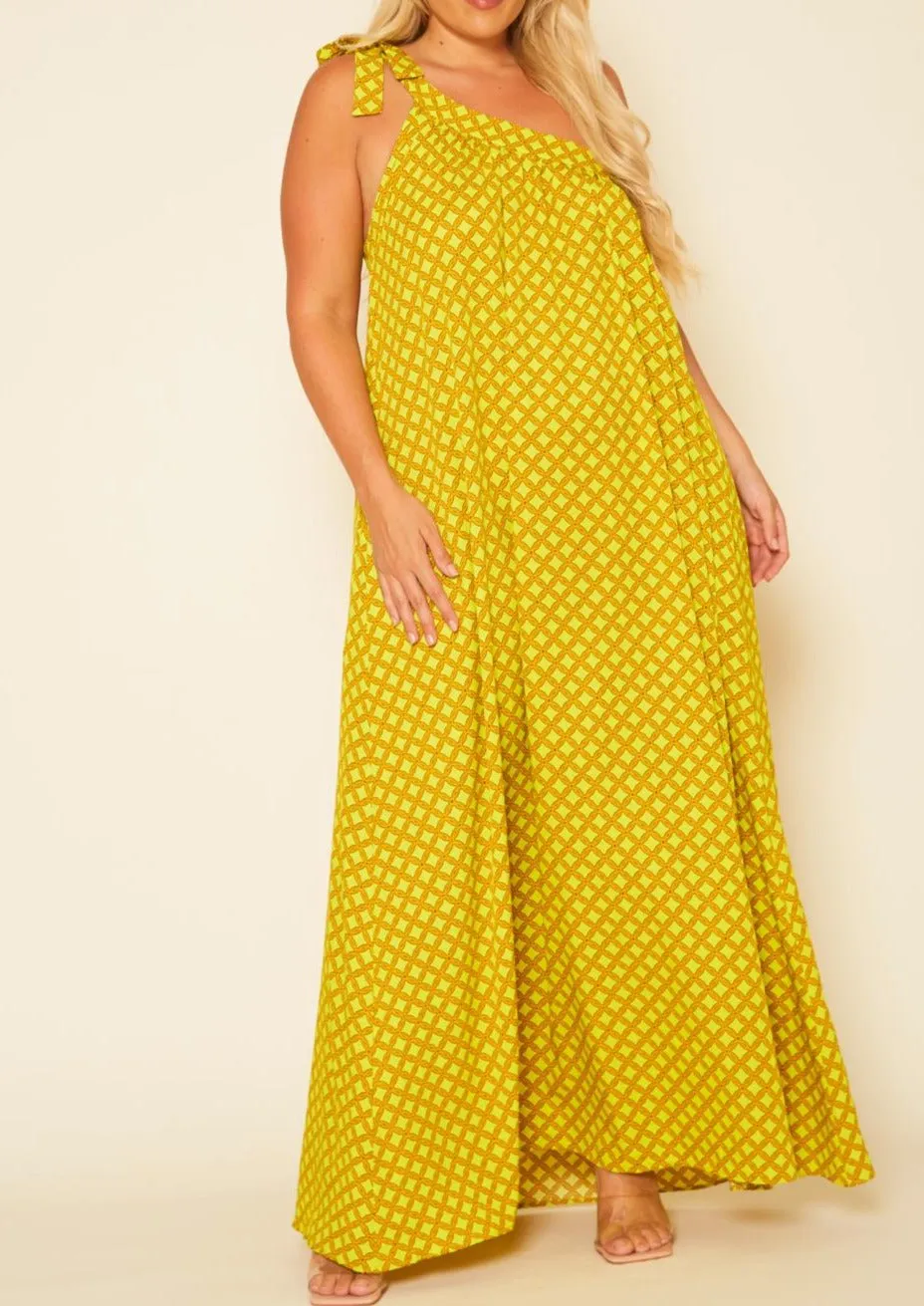 Hi Curvy Plus Size Women One Shoulder Greek Maxi Dress