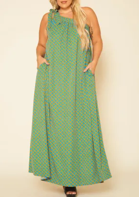 Hi Curvy Plus Size Women One Shoulder Greek Maxi Dress
