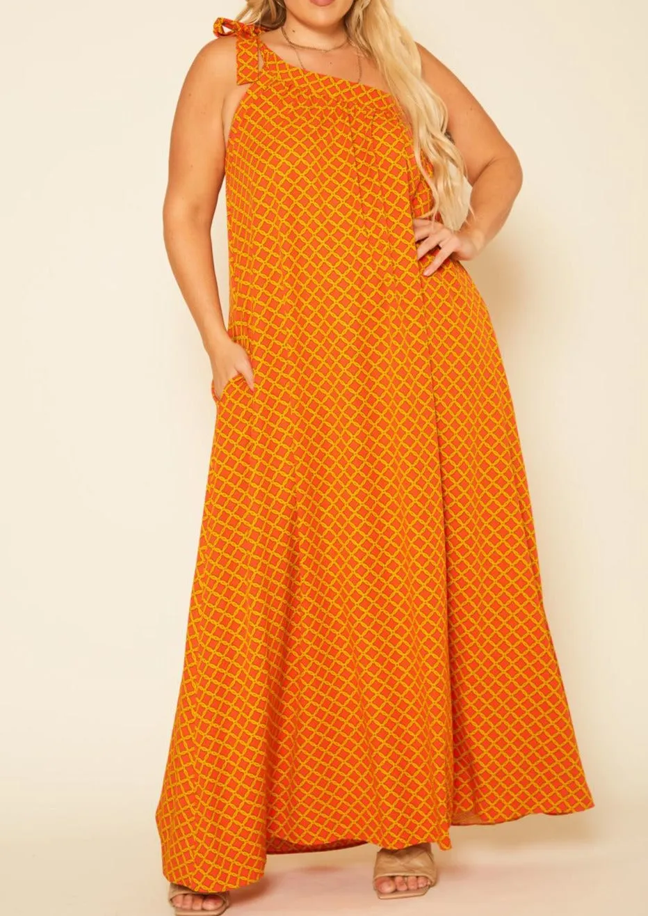 Hi Curvy Plus Size Women One Shoulder Greek Maxi Dress