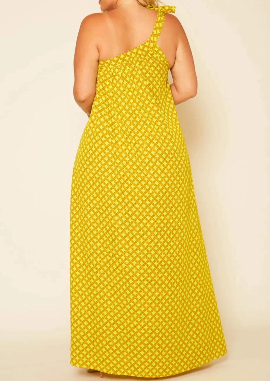 Hi Curvy Plus Size Women One Shoulder Greek Maxi Dress
