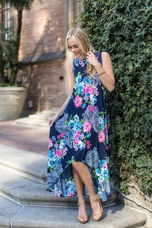 High Low Floral Maxi Dress - Tropical Floral
