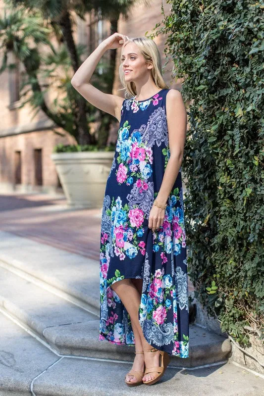 High Low Floral Maxi Dress - Tropical Floral