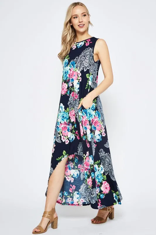 High Low Floral Maxi Dress - Tropical Floral
