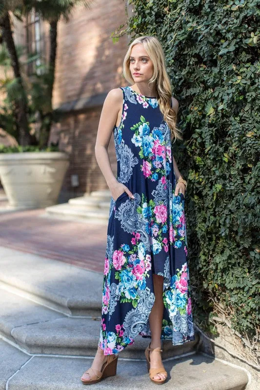 High Low Floral Maxi Dress - Tropical Floral