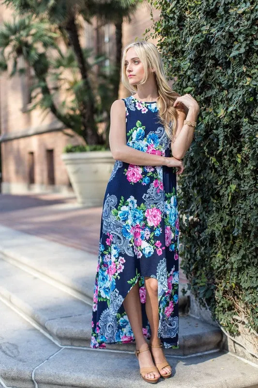 High Low Floral Maxi Dress - Tropical Floral