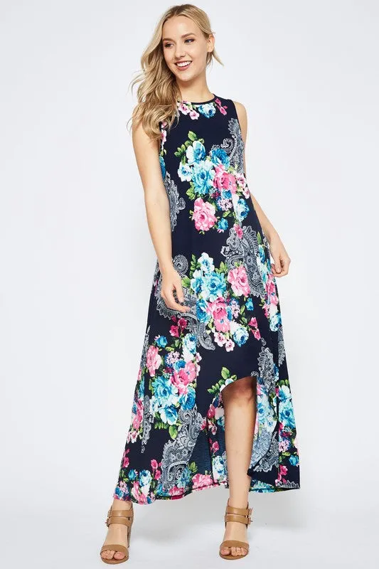 High Low Floral Maxi Dress - Tropical Floral
