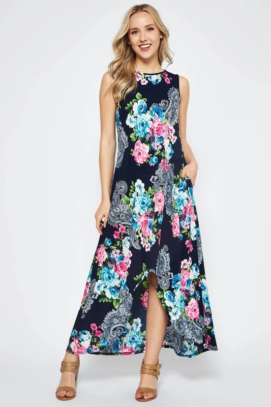 High Low Floral Maxi Dress - Tropical Floral