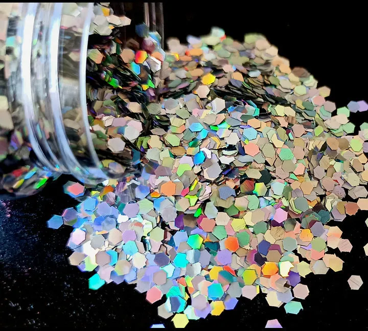 Holo Silver Hexagon Chunks Glitter - 20gms