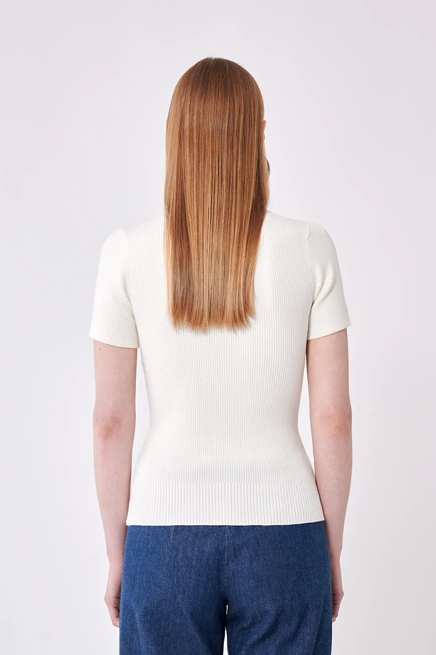 Ice Water White Peachskin Rib Polo Top