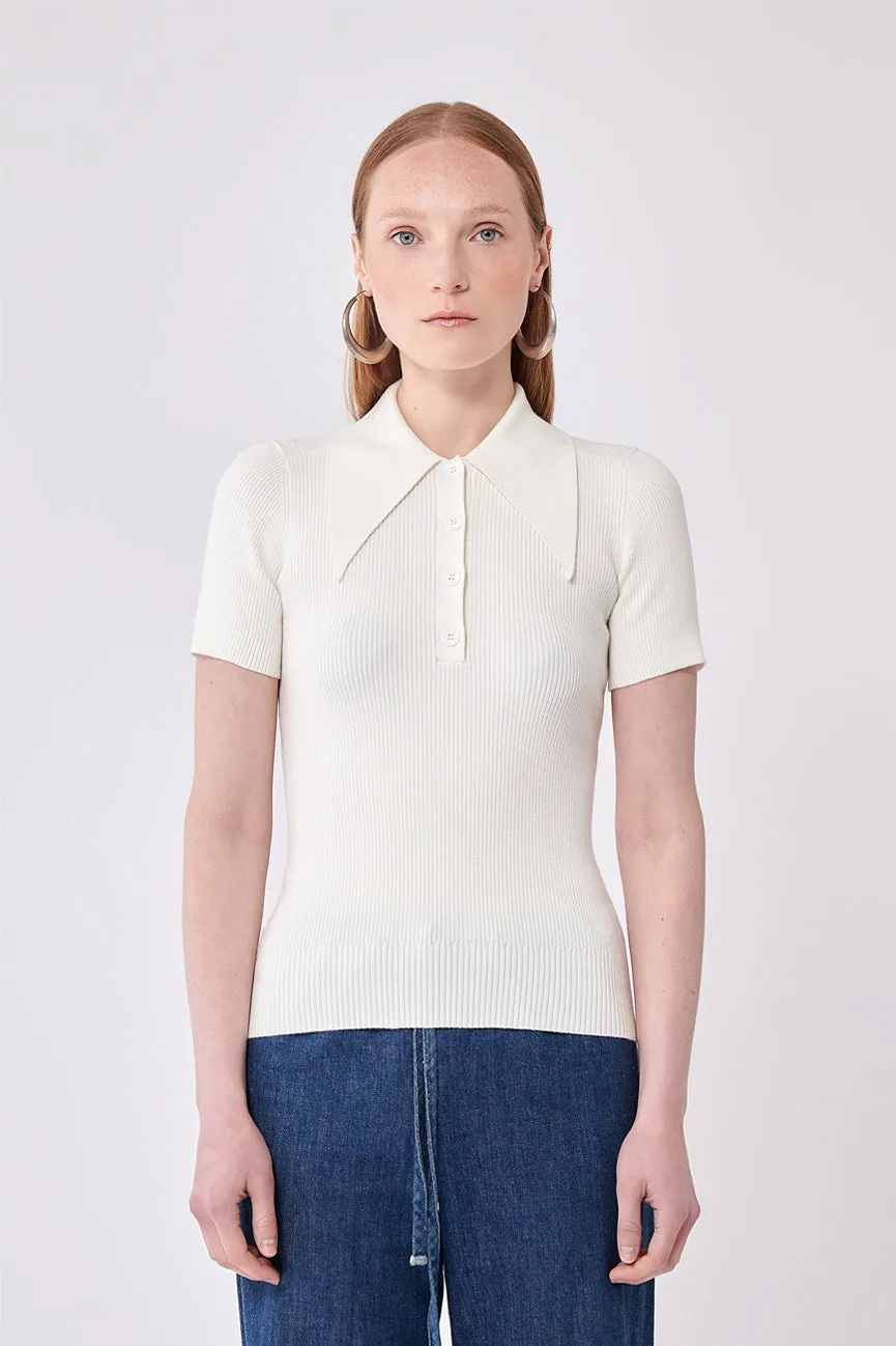 Ice Water White Peachskin Rib Polo Top