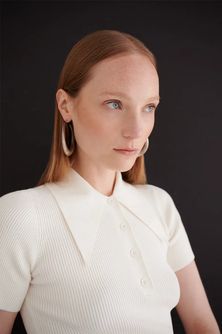 Ice Water White Peachskin Rib Polo Top