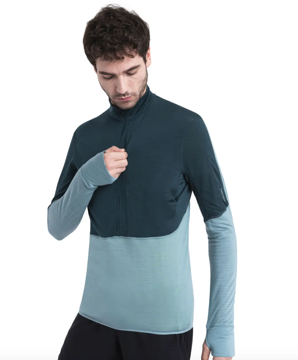 Icebreaker Mens 200 RealFleece Descender LS Half Zip Fathom Green