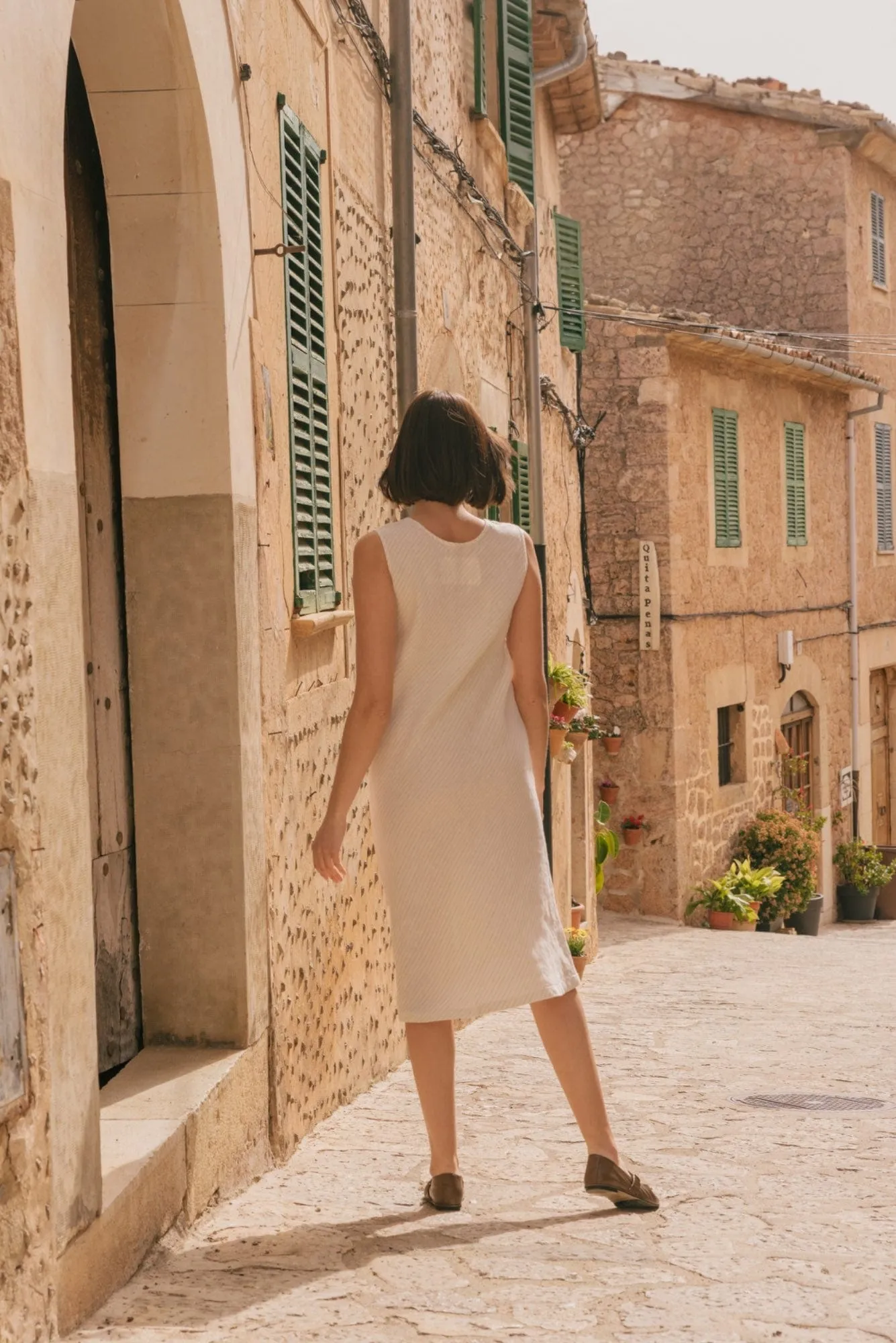 Ines slip midi linen dress in Striped