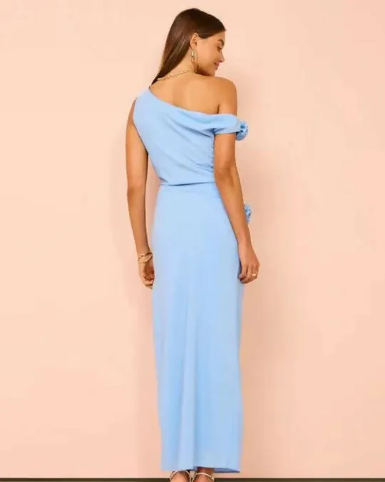 Issy Off Shoulder Flower Maxi Dress In Blue