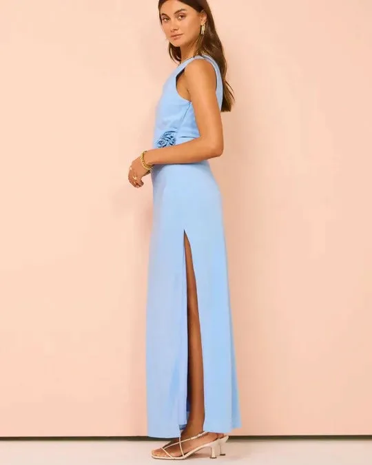 Issy Off Shoulder Flower Maxi Dress In Blue