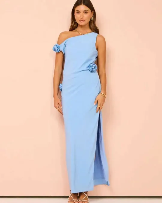 Issy Off Shoulder Flower Maxi Dress In Blue