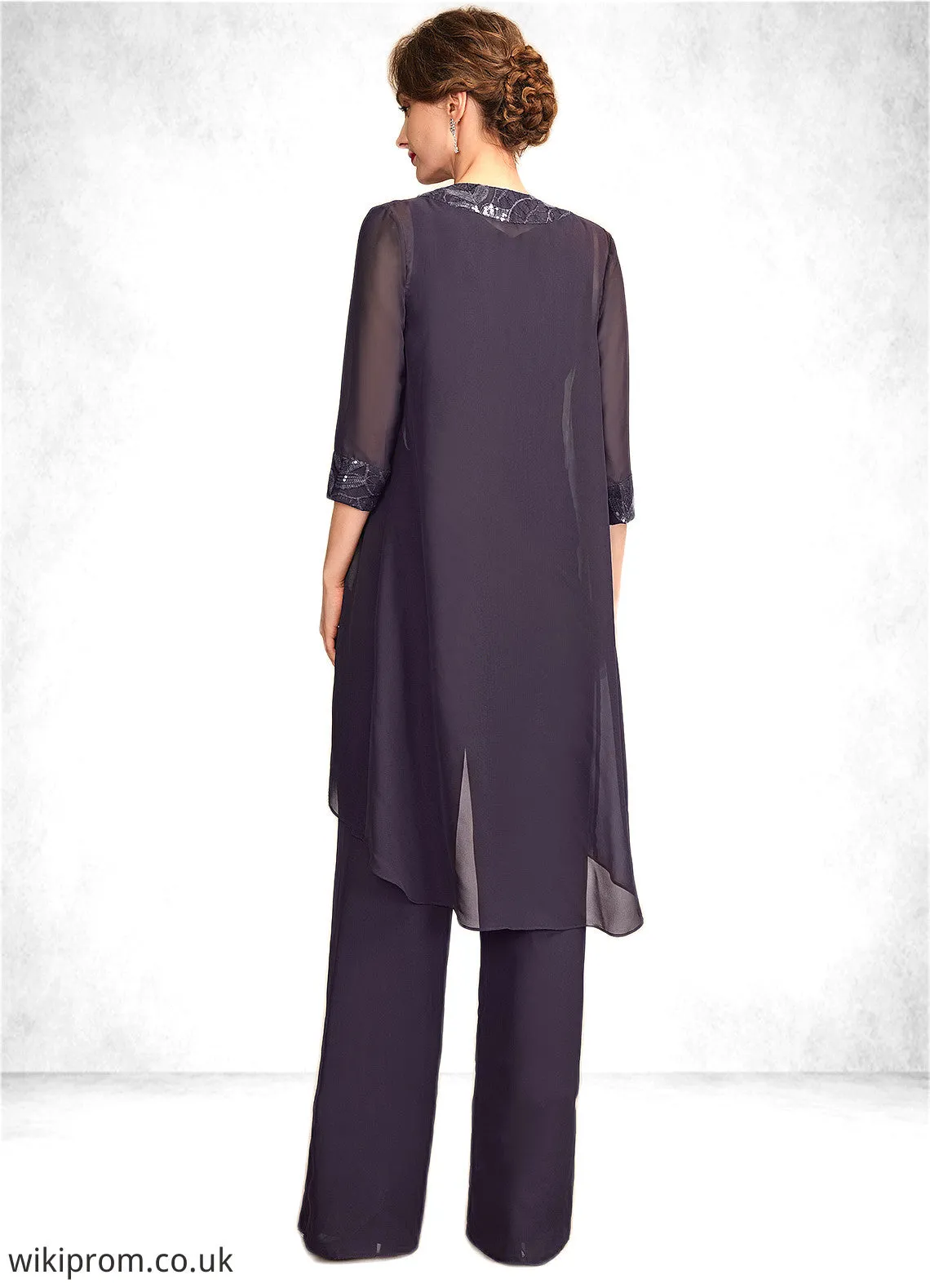 Janice Jumpsuit/Pantsuit Scoop Neck Floor-Length Chiffon Lace Mother of the Bride Dress With Sequins SWK126P0015010