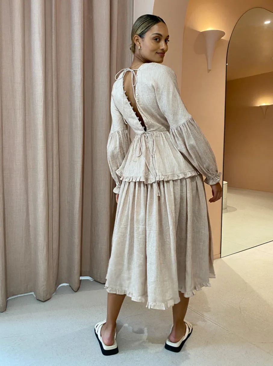 Joslin Ida Linen Silk Midi Dress in Ginger Butter Stripe