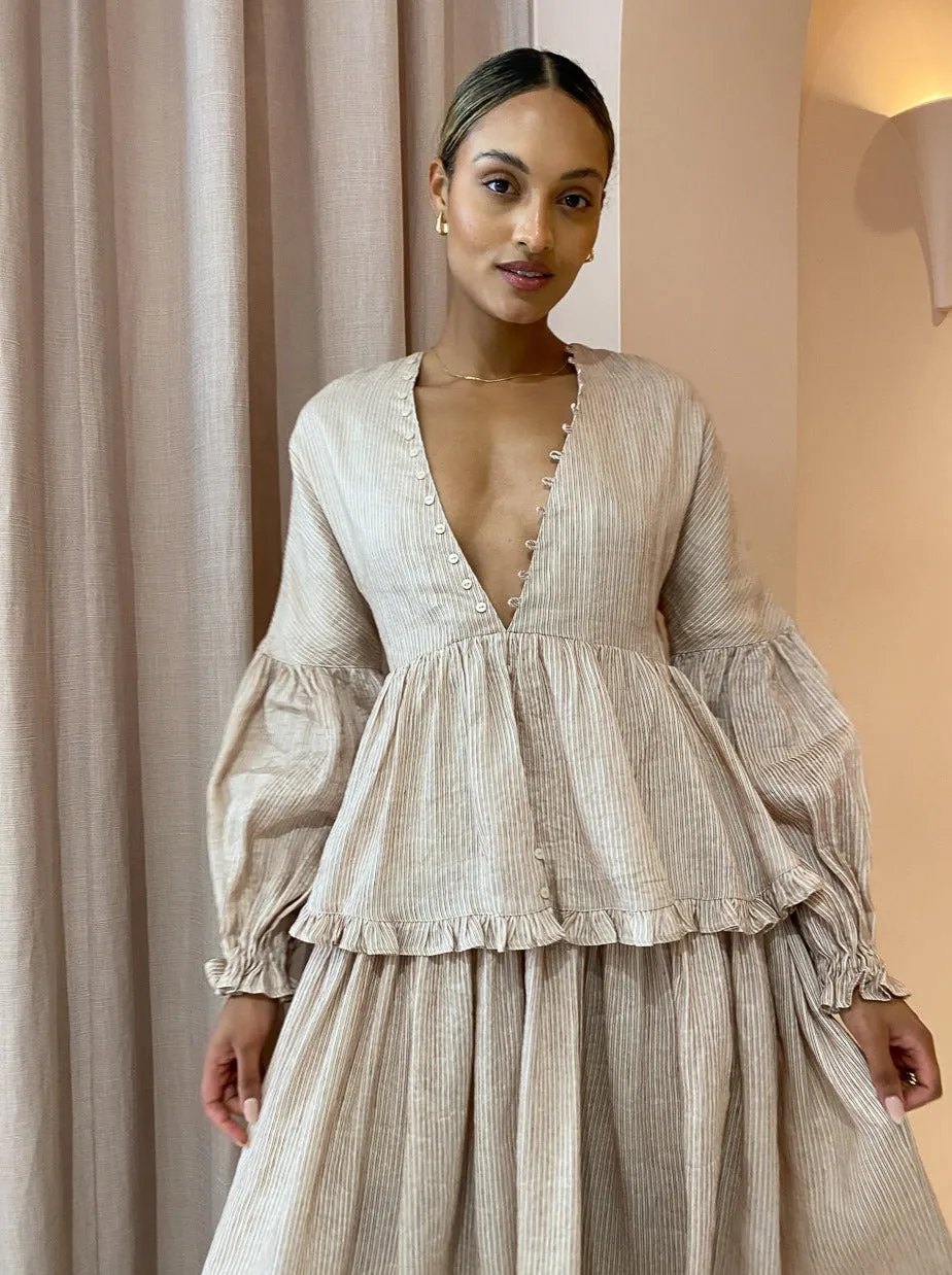 Joslin Ida Linen Silk Midi Dress in Ginger Butter Stripe