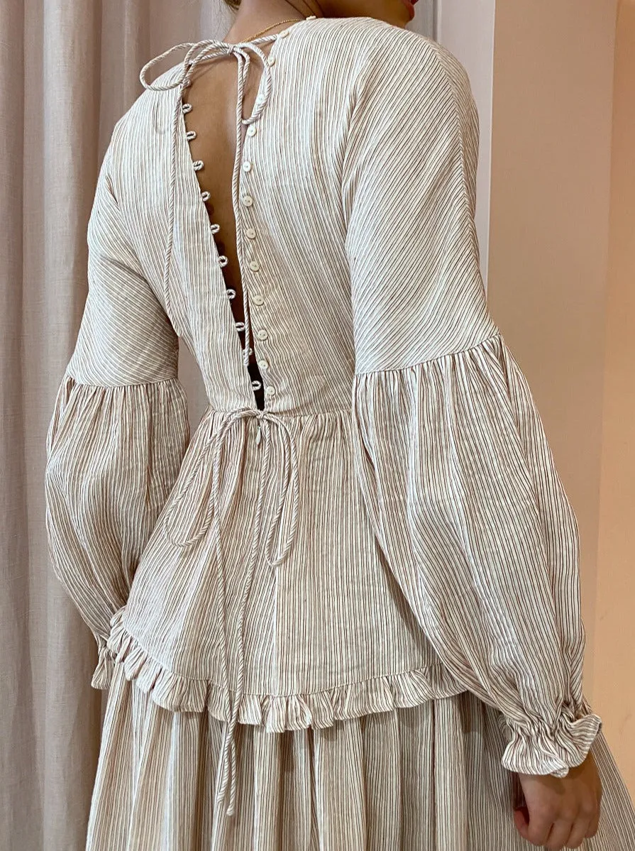 Joslin Ida Linen Silk Midi Dress in Ginger Butter Stripe