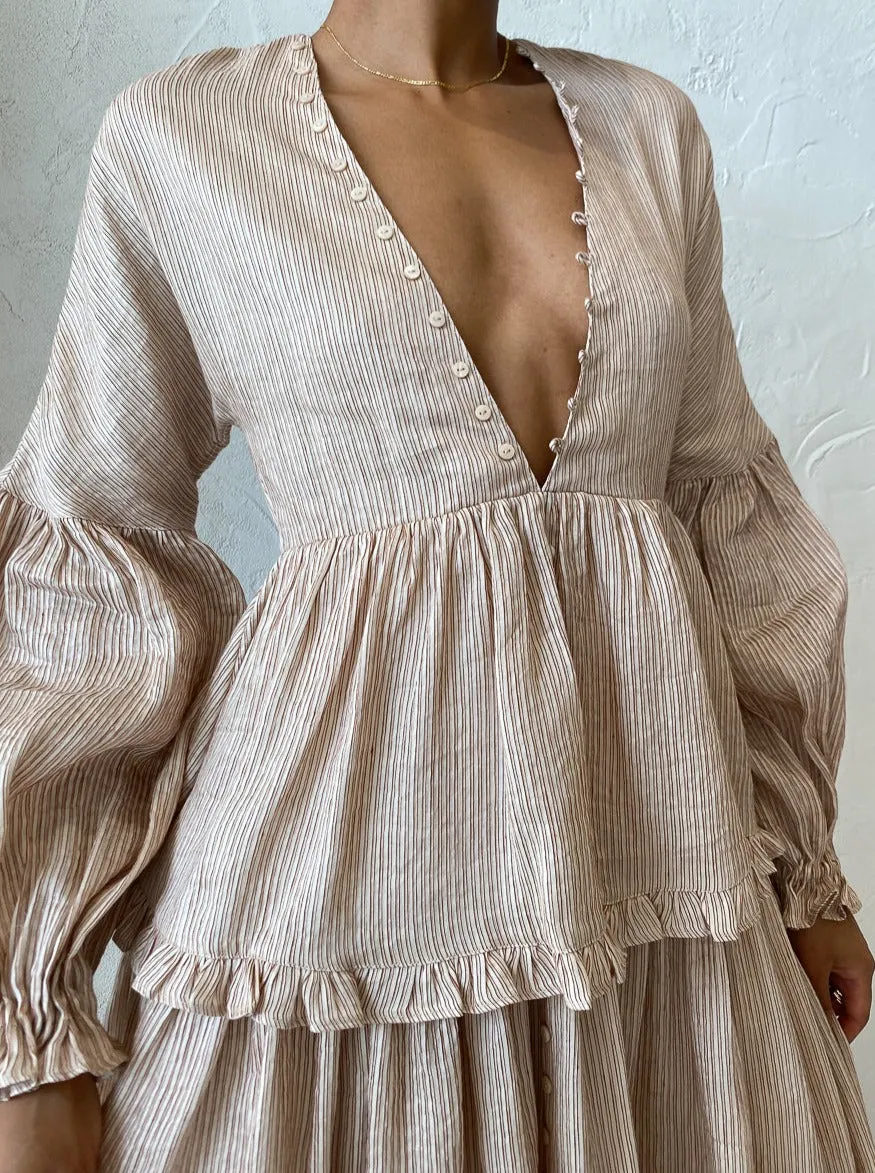 Joslin Ida Linen Silk Midi Dress in Ginger Butter Stripe