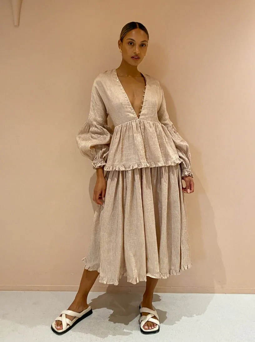 Joslin Ida Linen Silk Midi Dress in Ginger Butter Stripe