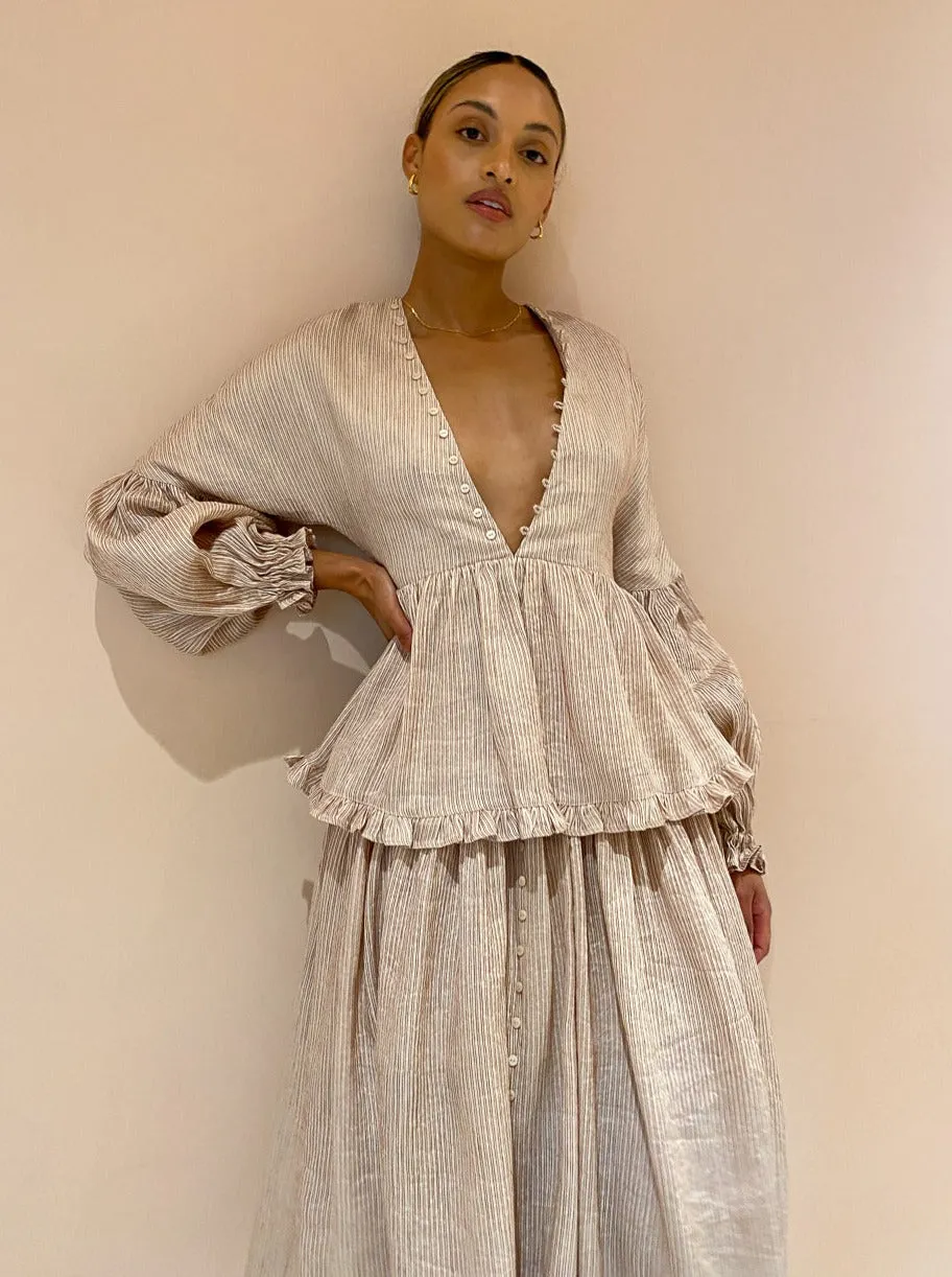 Joslin Ida Linen Silk Midi Dress in Ginger Butter Stripe