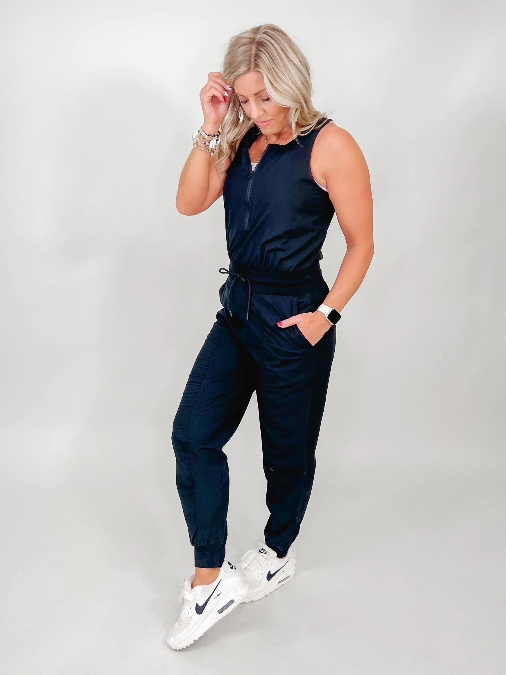 Keeping Up Active Jumpsuit, Black