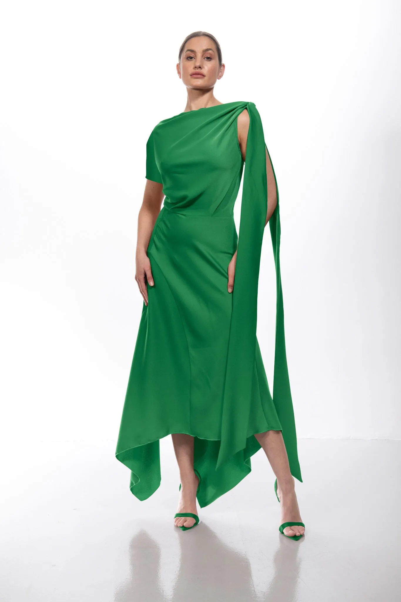 Kevan Jon Didi drape dress in Kelly green