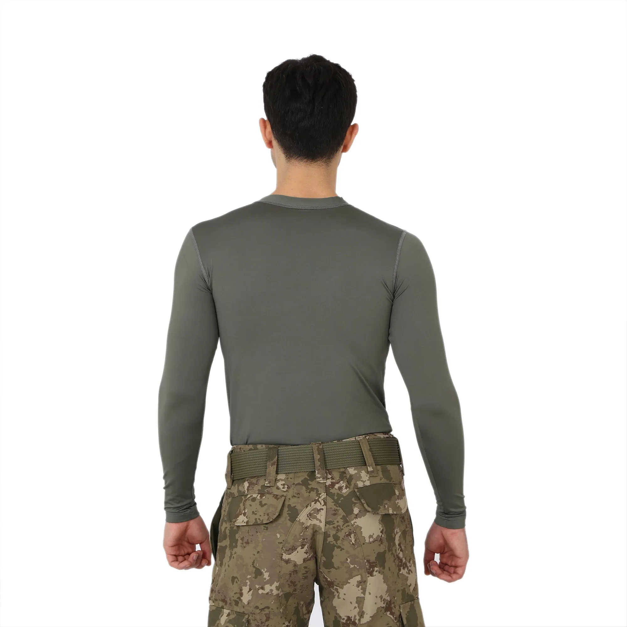 Khaki Long Sleeve Sports Thermal Microfiber T-shirt