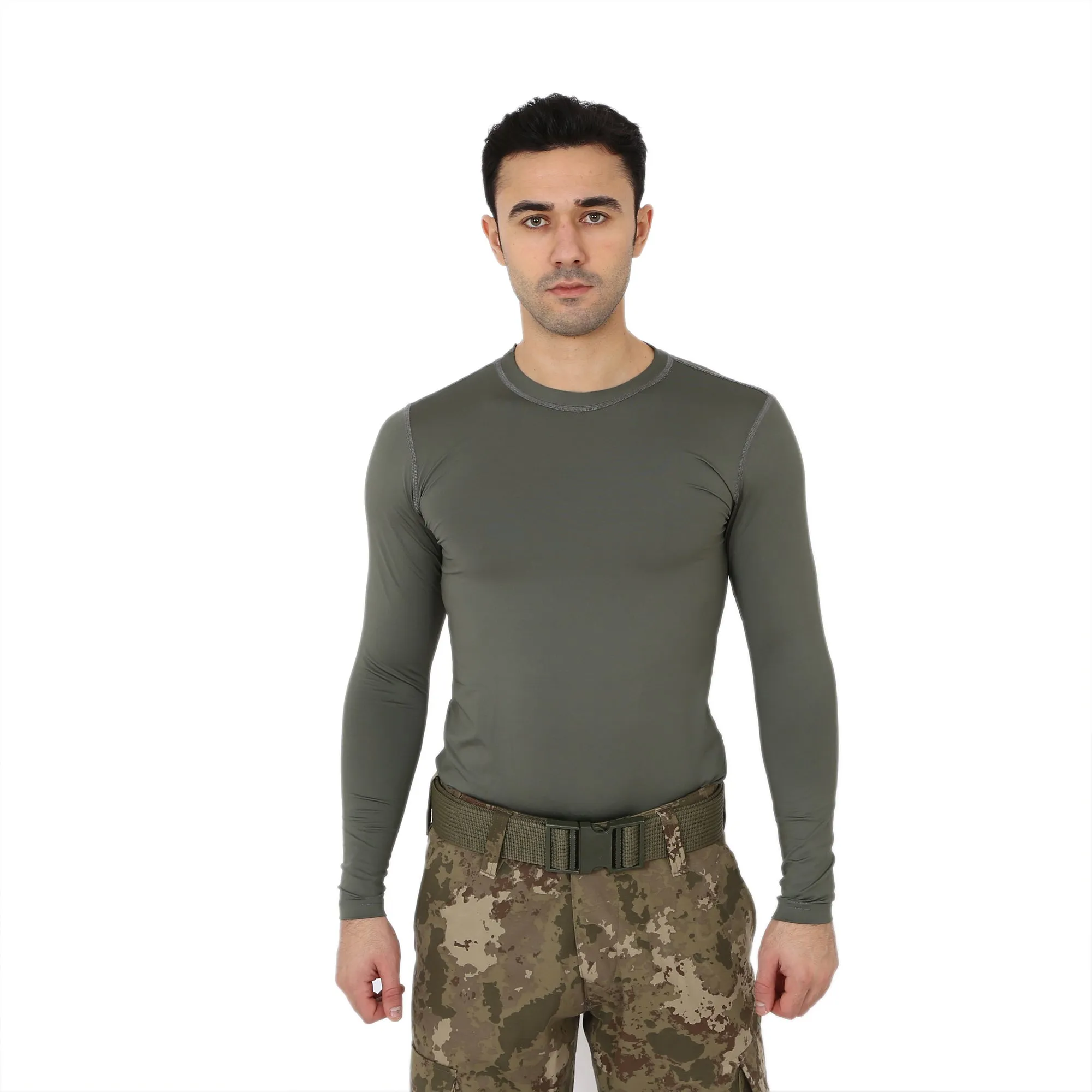 Khaki Long Sleeve Sports Thermal Microfiber T-shirt