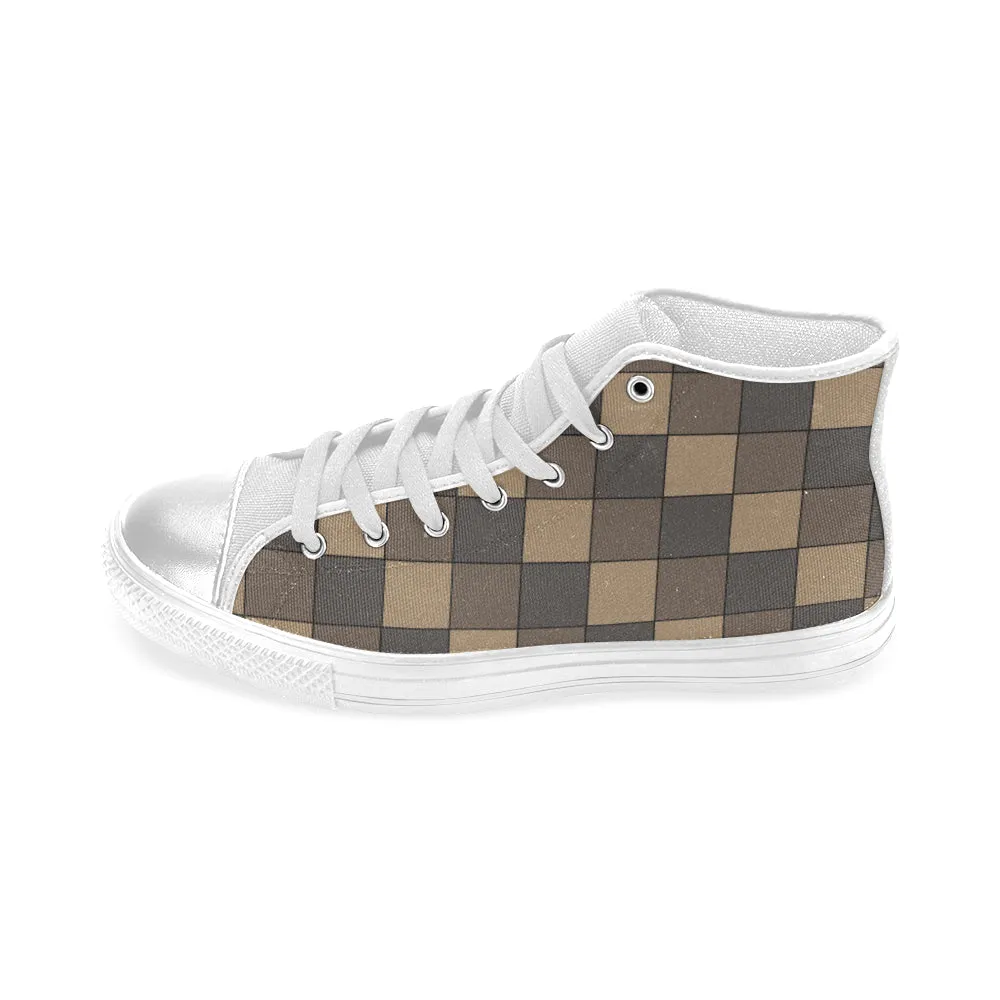Kids's Brown Monochrome Checkers Print Canvas High Top Shoes