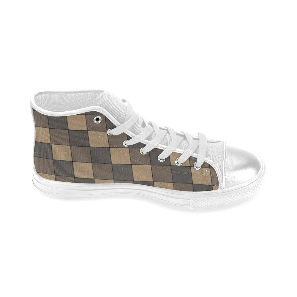 Kids's Brown Monochrome Checkers Print Canvas High Top Shoes